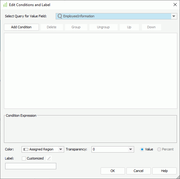 Edit Conditions and Label dialog box - For Bar/Pie/Donut Chart