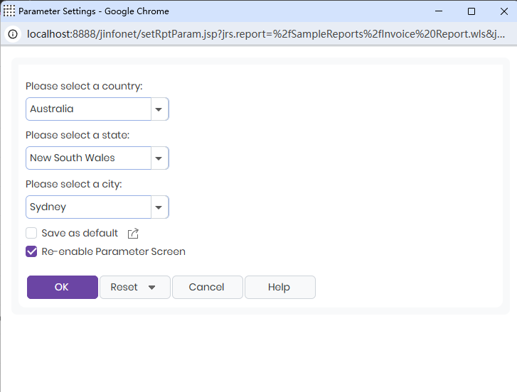 Parameter Settings dialog box