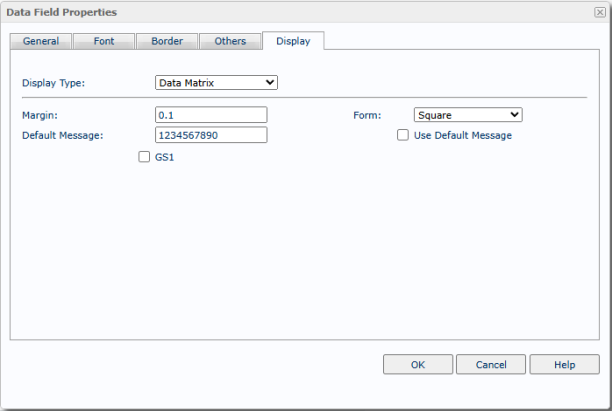 Data Field Properties dialog box - Data Matrix Display Type
