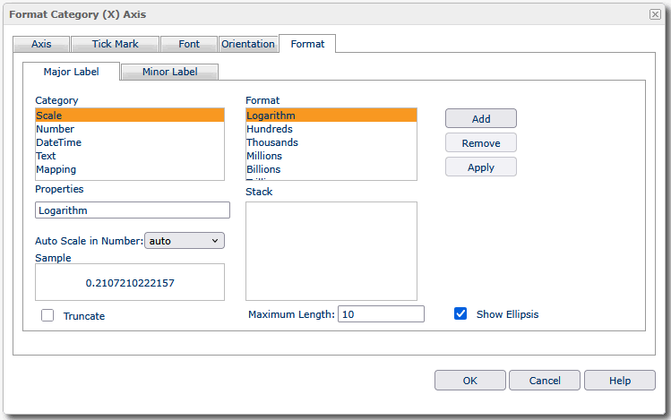 Format Category (X) Axis dialog box - Format - Major Label