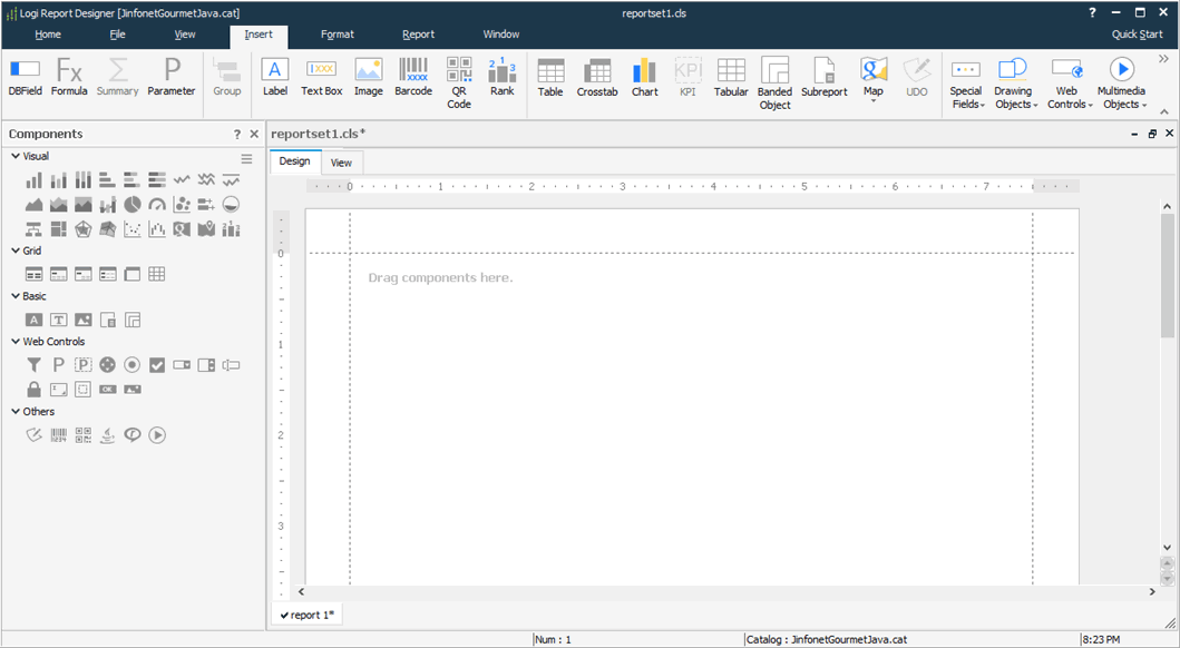 Add Component to Report via Menu or Panel