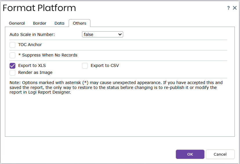 Format Platform dialog - Other tab