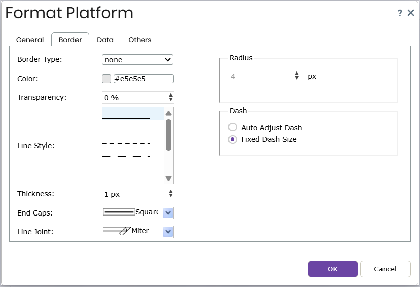 Format Platform dialog box - Border tab