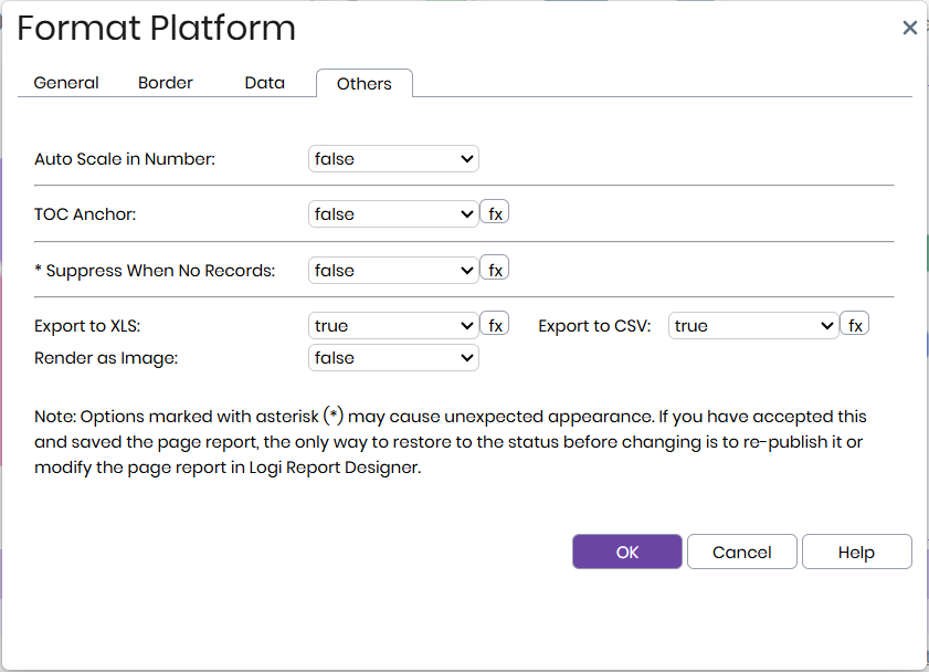 Format Platform dialog box - Others tab
